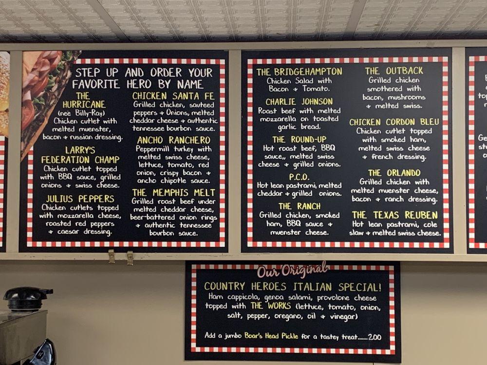 Menu at Country Heroes restaurant, Westhampton Beach