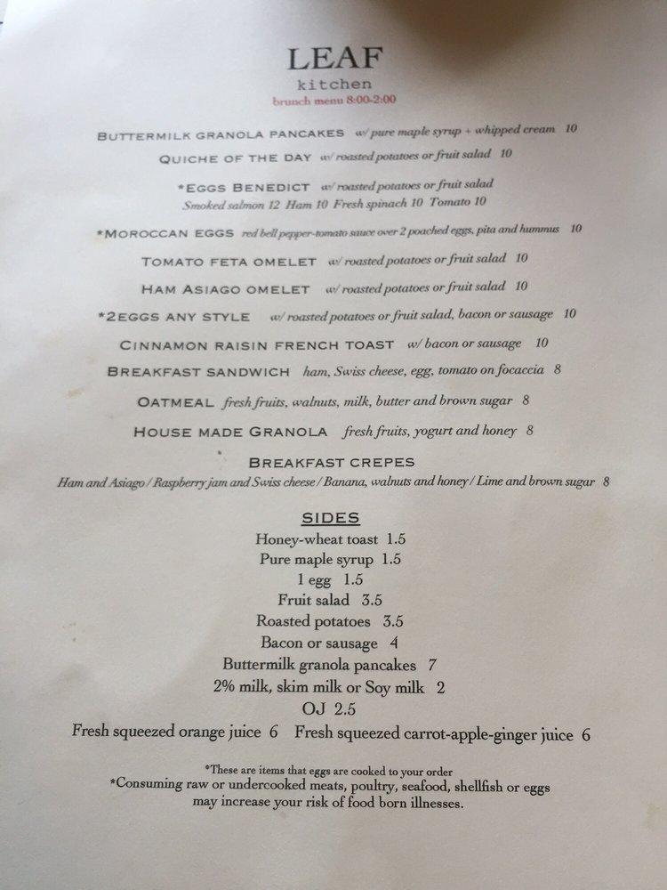 Menu at Leaf Kitchen restaurant, Iowa City