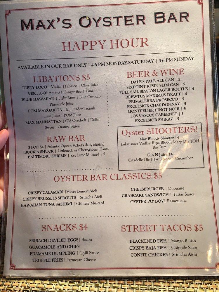 Menu at Max's Oyster Bar, West Hartford