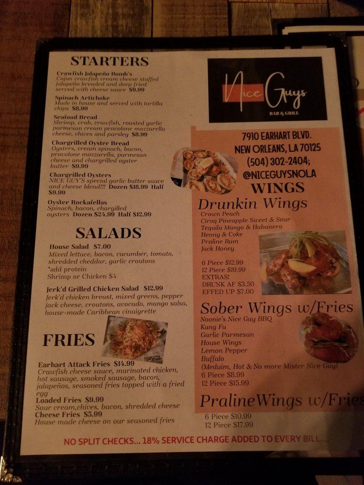 Menu at Nice Guys Nola pub & bar, New Orleans