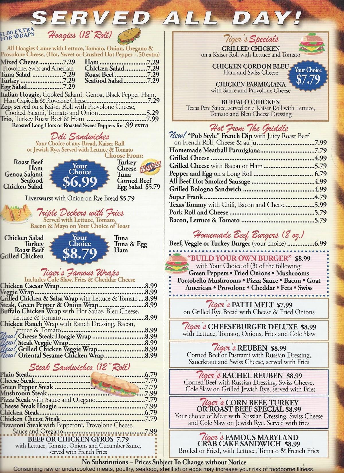 Menu at Tigers Family Restaurant, Lansdale