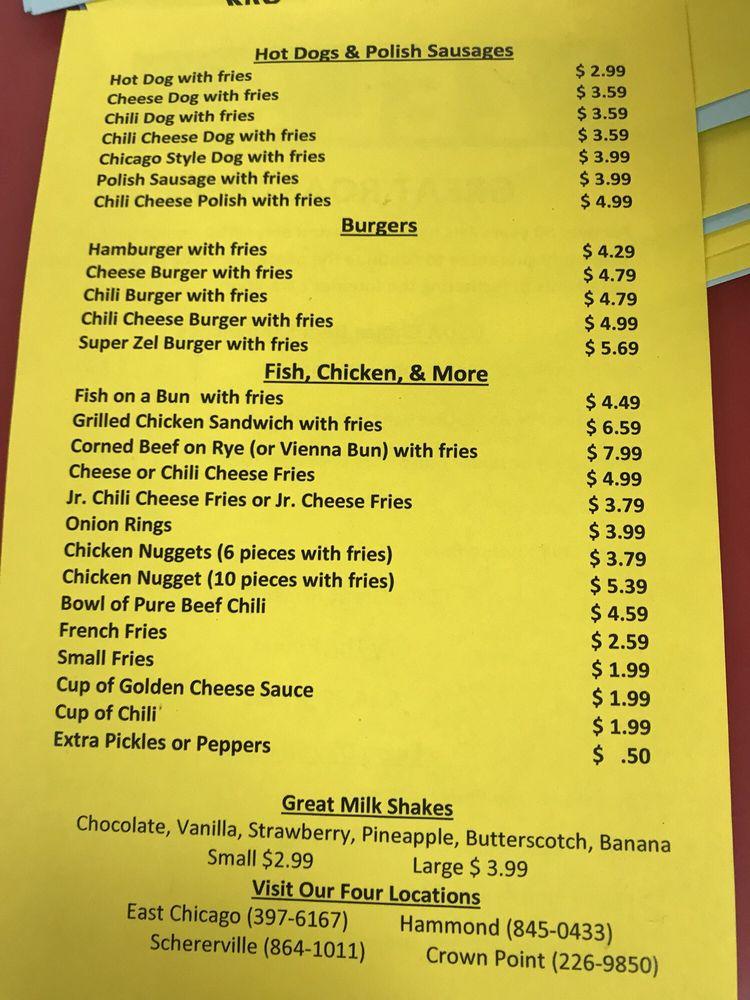 Menu at Zel's Roast Beef fast food, Hammond, Columbia Ave