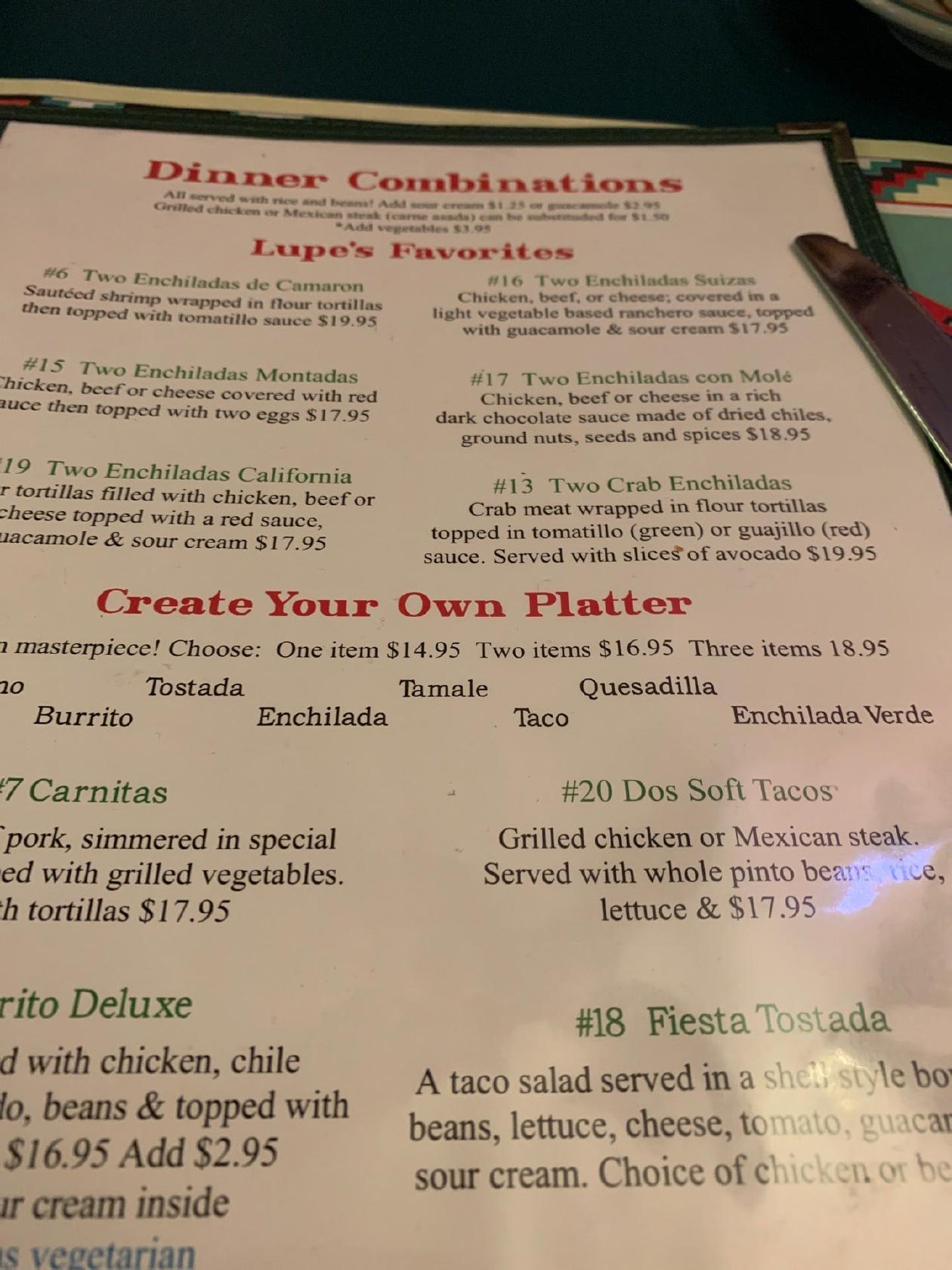 Menu at Casa Lupe restaurant, Sunnyvale