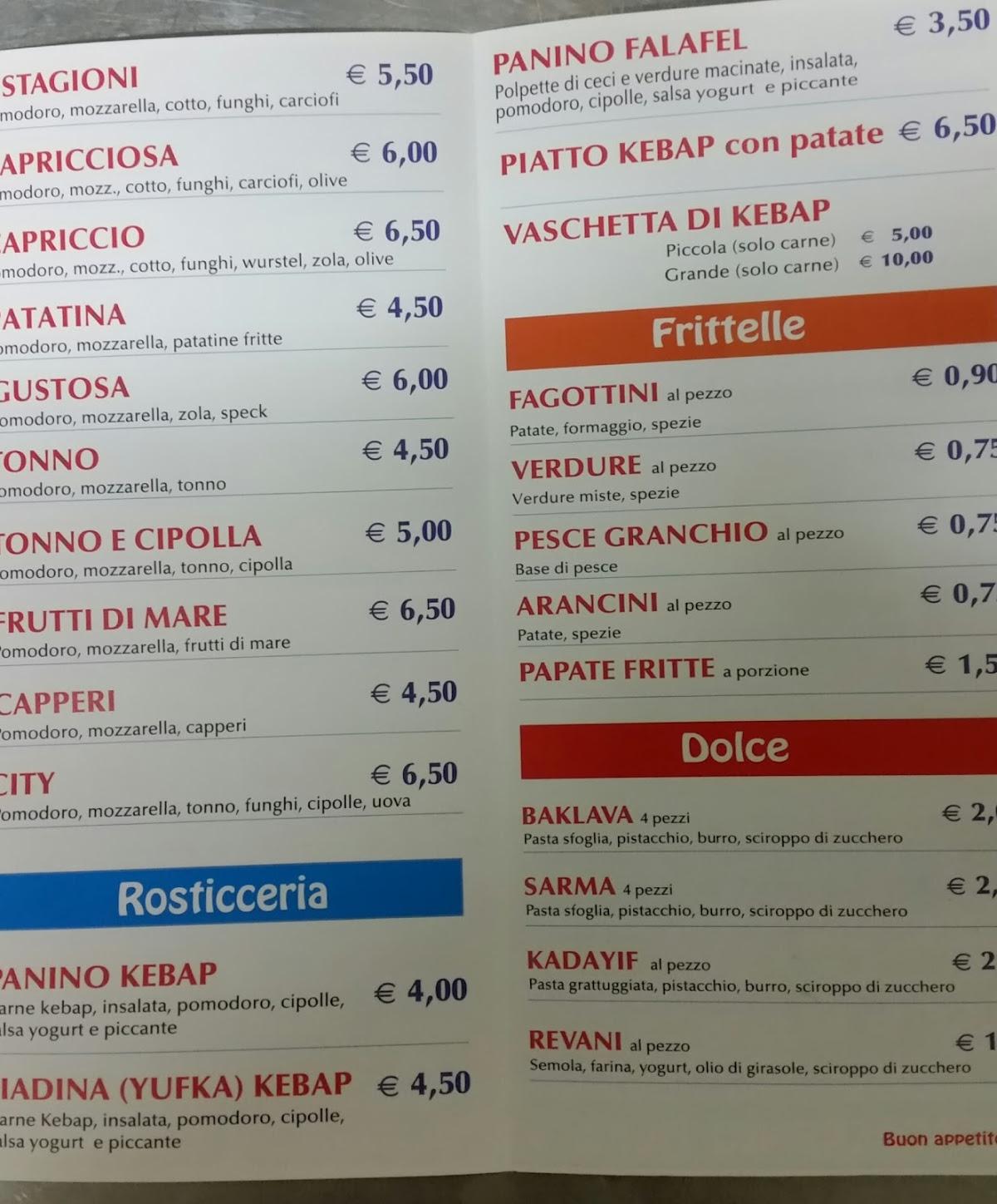 Menu da Turkish City Kebab, San Nicolò
