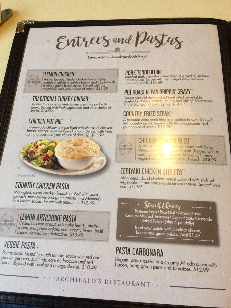 Menu at Archibald’s Restaurant at Gardner Village, West Jordan