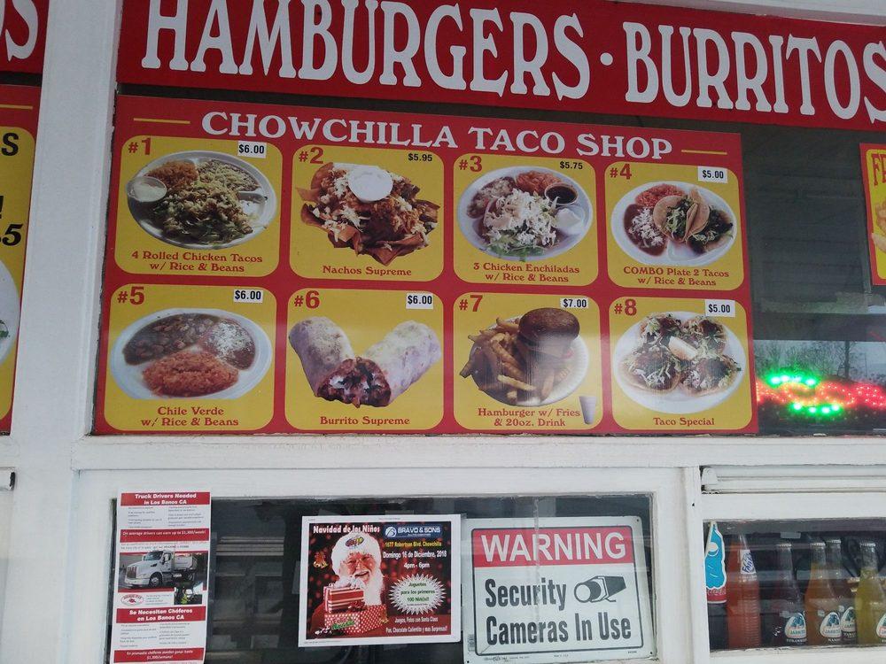Menu at Chowchilla Taco Shop restaurant, Chowchilla