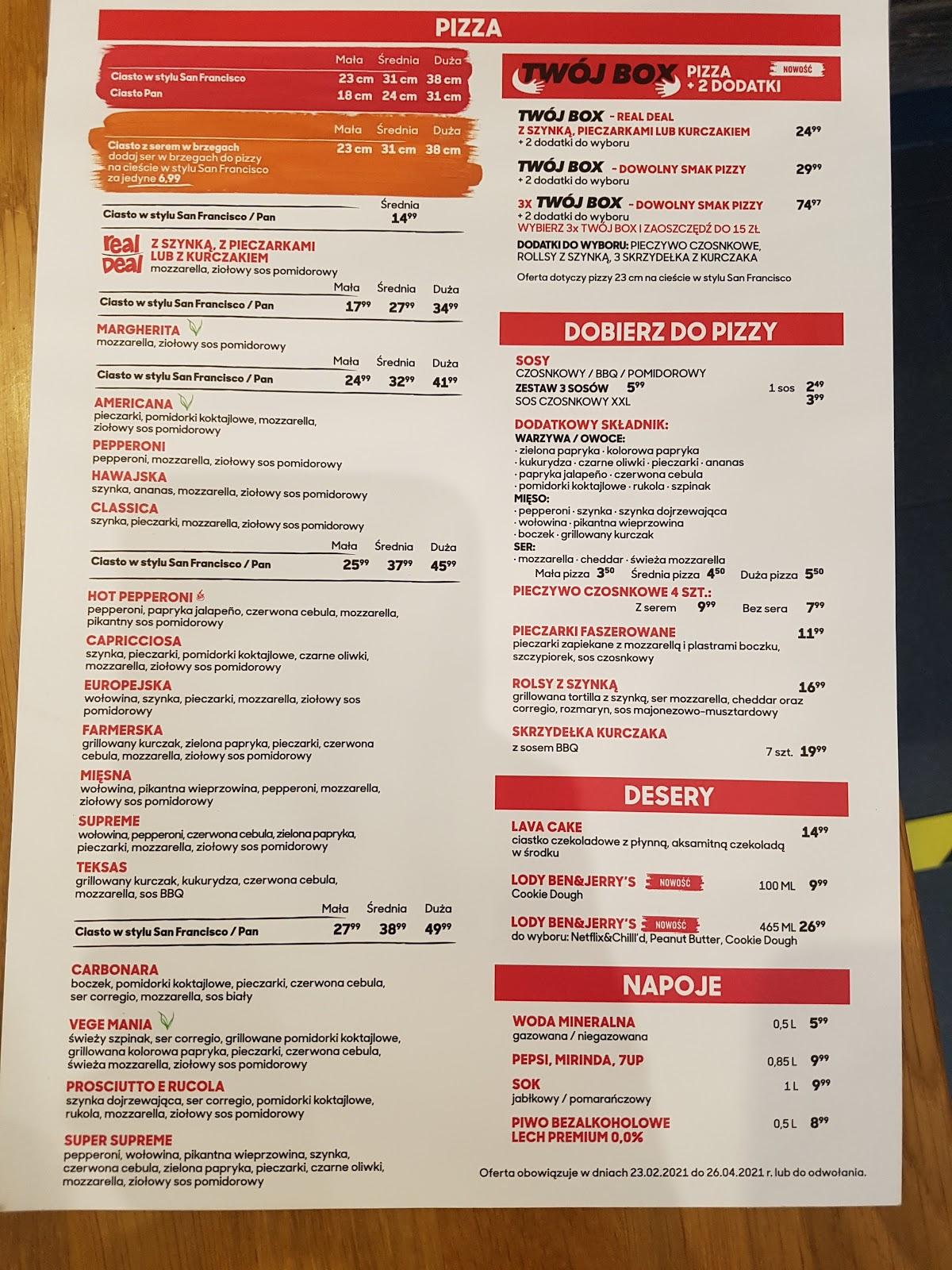 Menu at Pizza Hut Warszawa Rzeczypospolitej restaurant, Warsaw, Aleja
