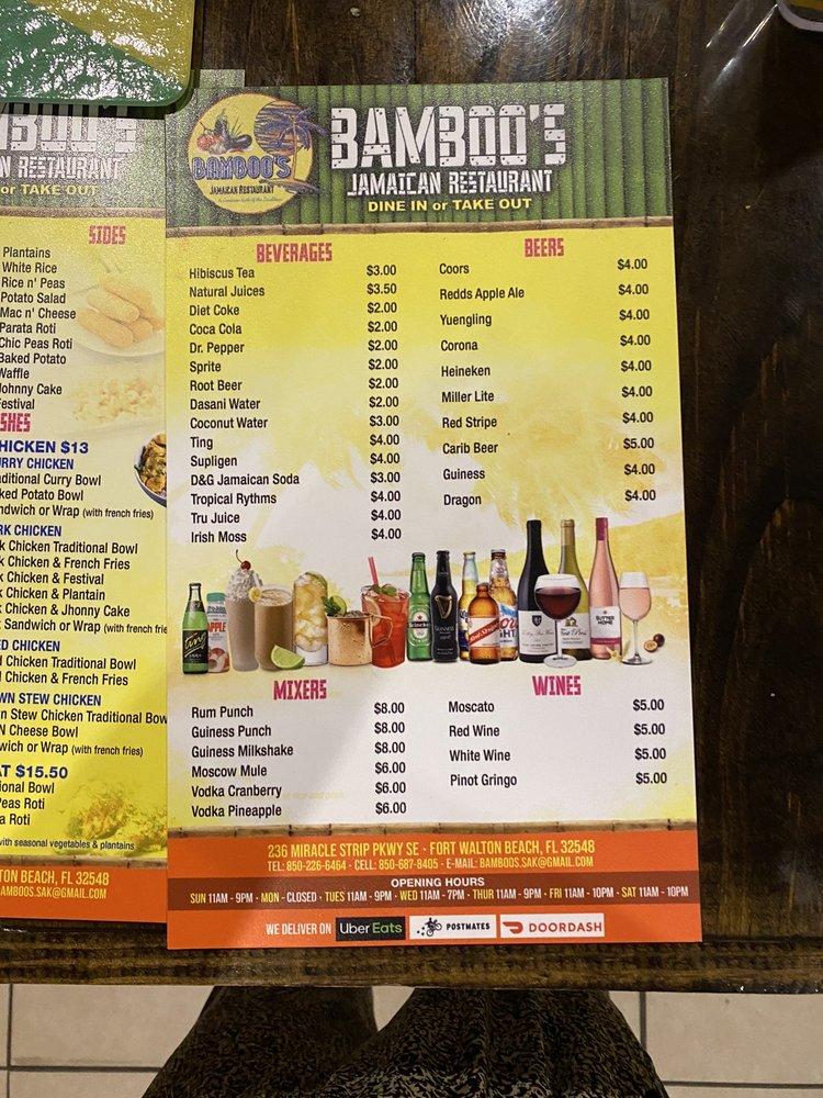 Menu at Bamboo's Jamaican Restaurant, Fort Walton Beach