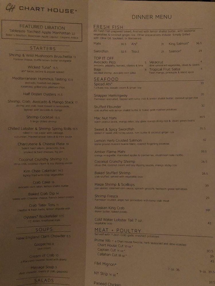 Menu at Chart House steakhouse, Alexandria