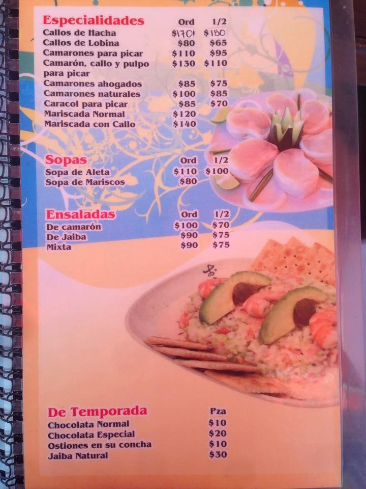 Menu at Mariscos Los callos restaurant, Los Mochis