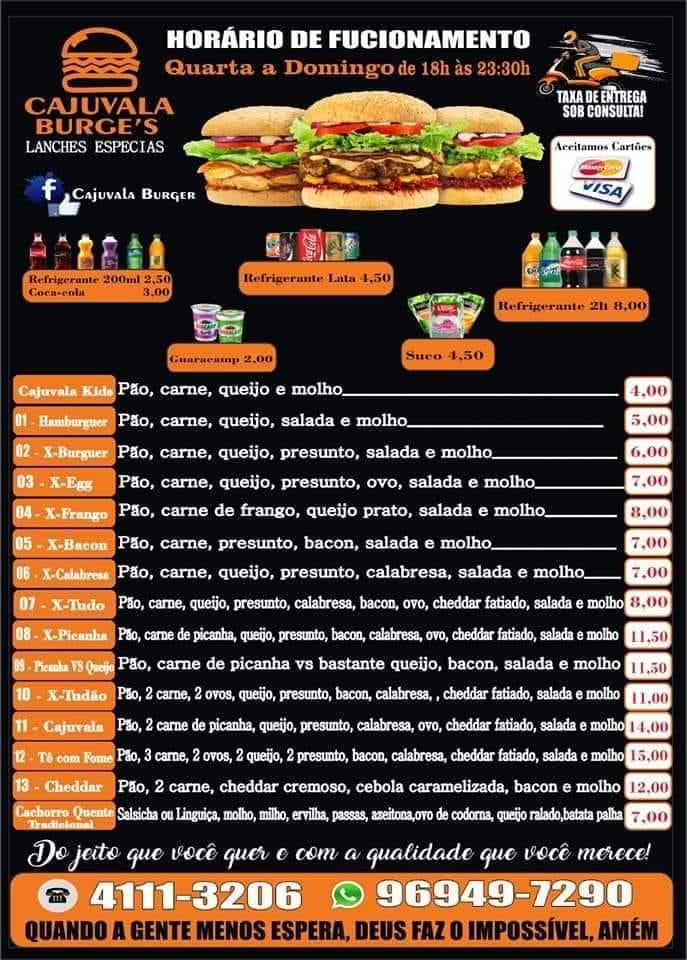 Cajuvala Burger Rio de Janeiro RJ cardápio