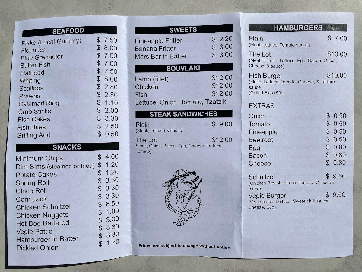 Carta de comida rápida Capel Sound Fish and Chips, Rosebud West, Point