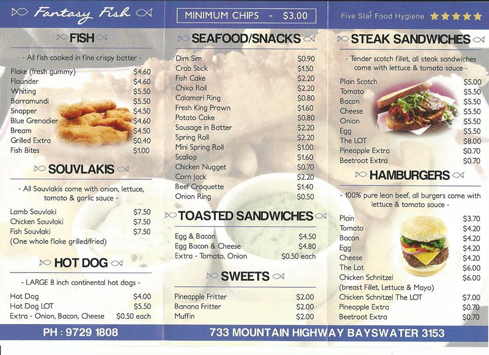 Menu at Bayswater Fish Supply fast food, Bayswater