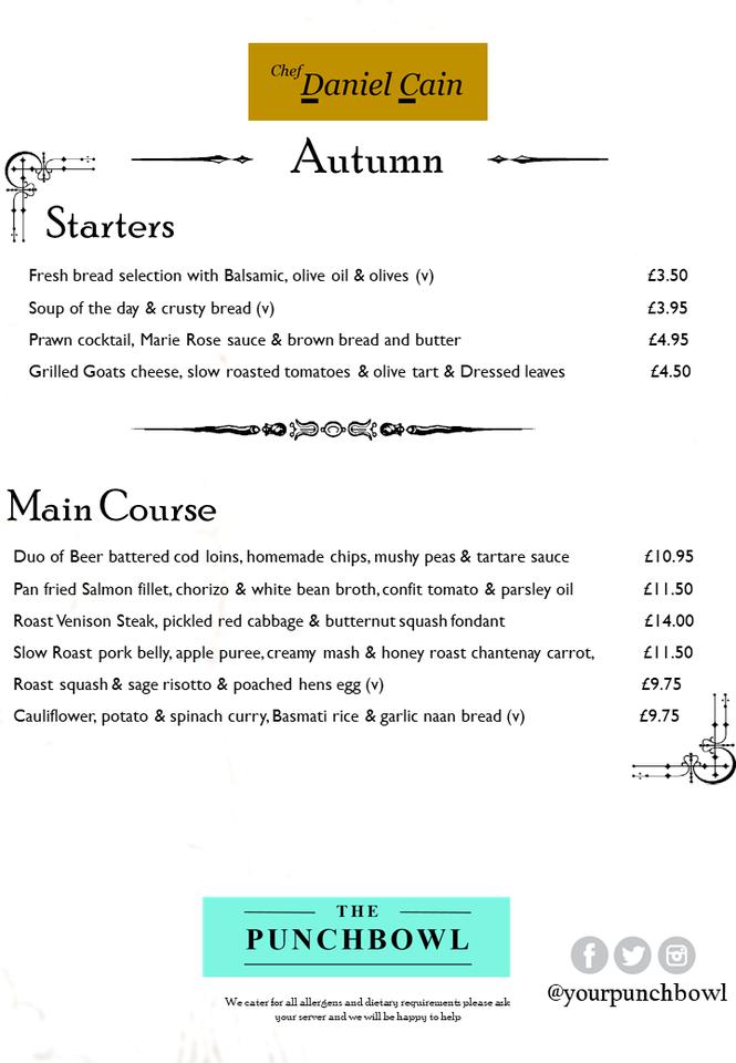 Menu at The Punchbowl pub & bar, Ilkeston