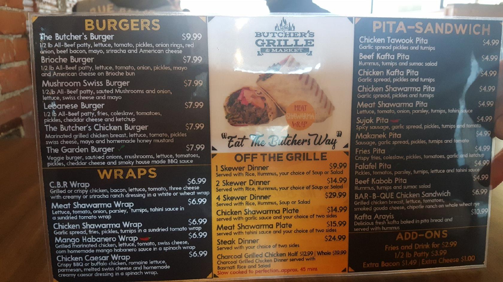 Menu at The Butcher's Grille restaurant, Dearborn