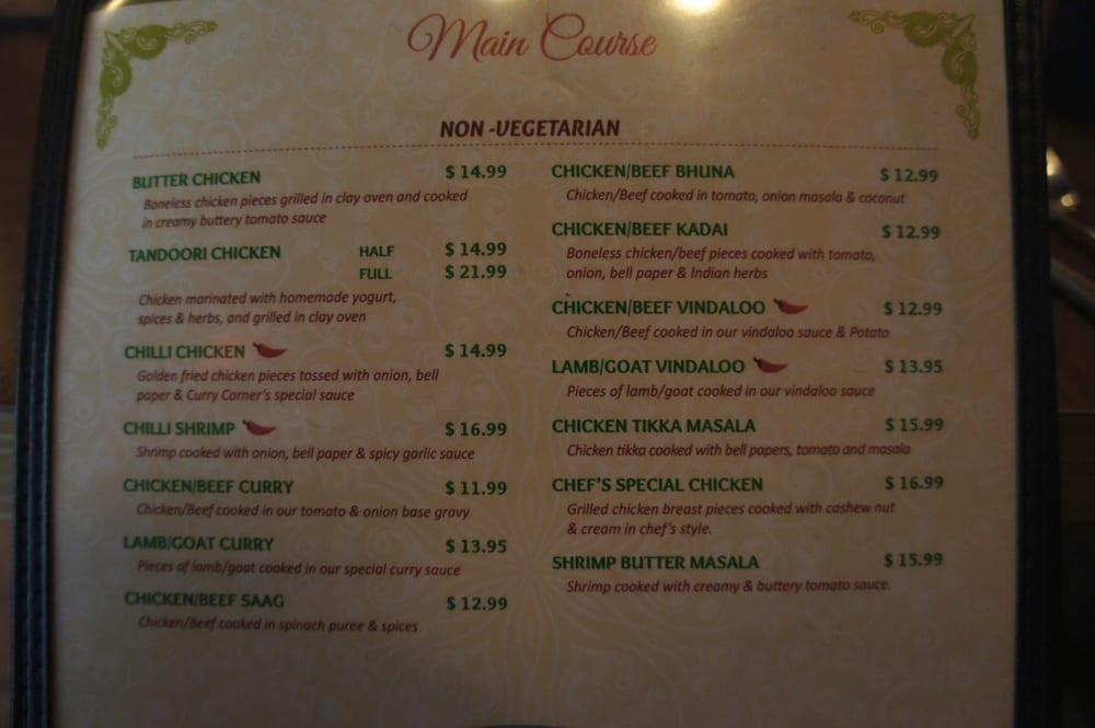 Menu at Curry Corner restaurant, Edmonton