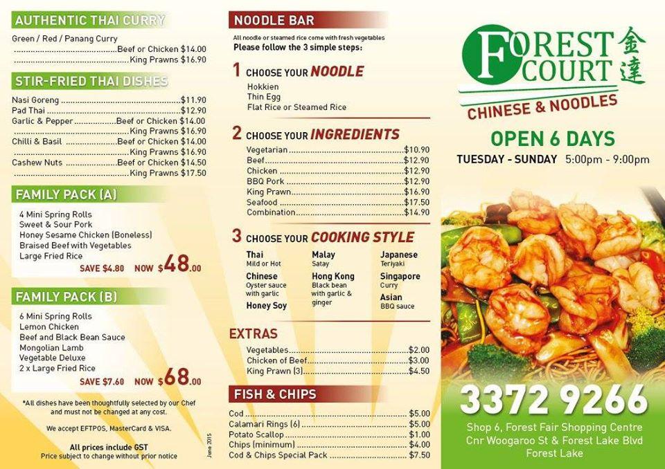 Menu at Forest Court Chinese Takeaway restaurant, Forest Lake