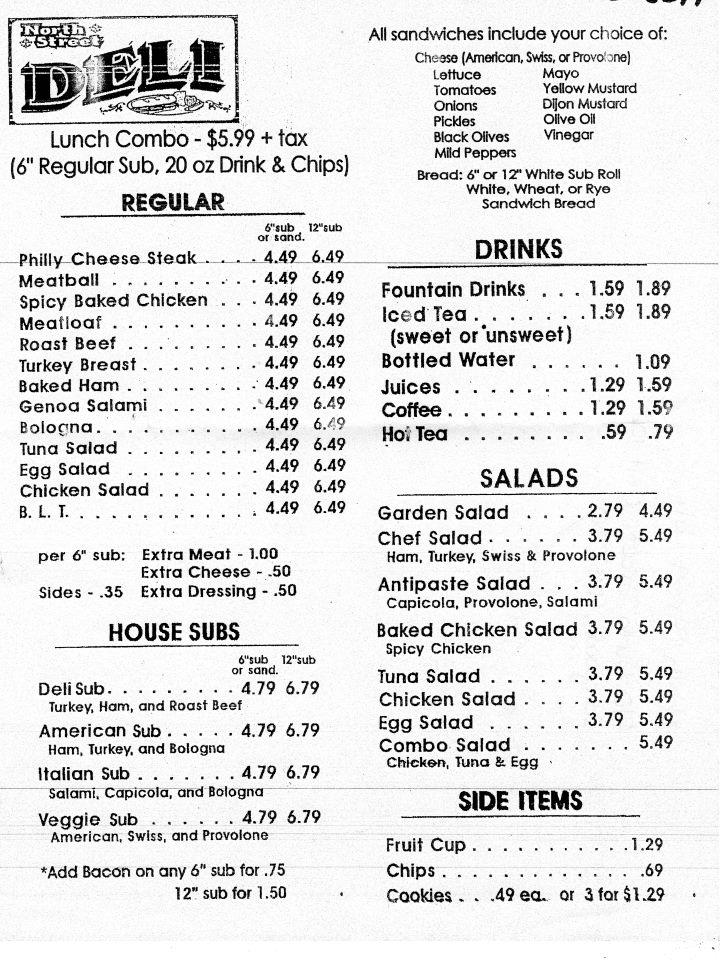 Menu at North Street Deli, Longwood, 410 N St