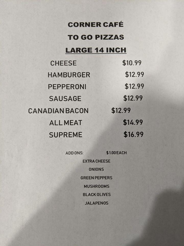 Menu at Corner Cafe, Doon