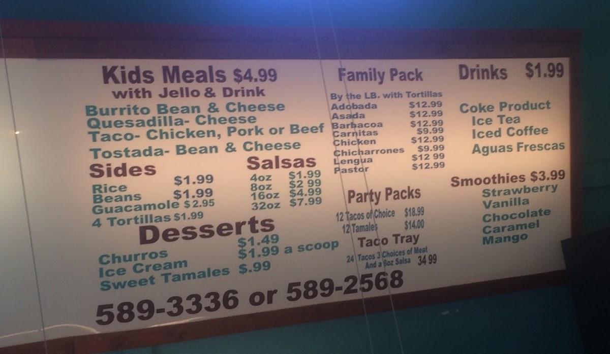 Menu at Mi Taquito restaurant, Alamosa