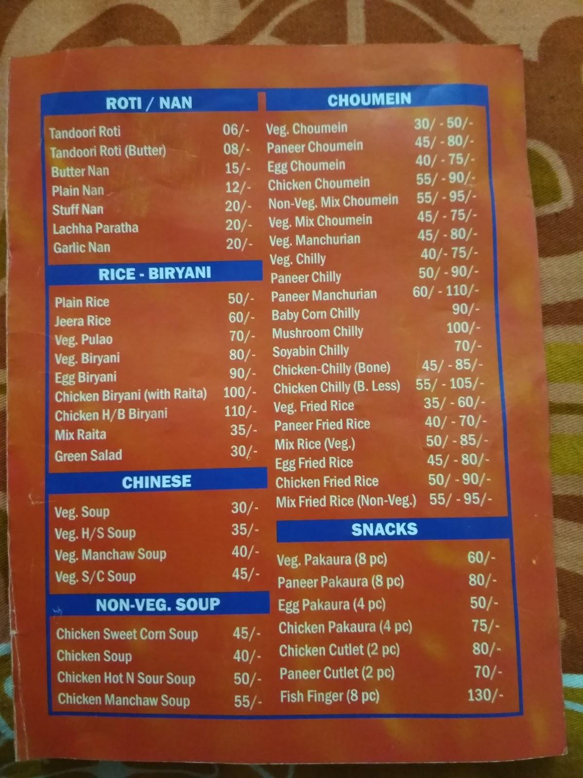 Menu at New Kabab Ghar, Patna