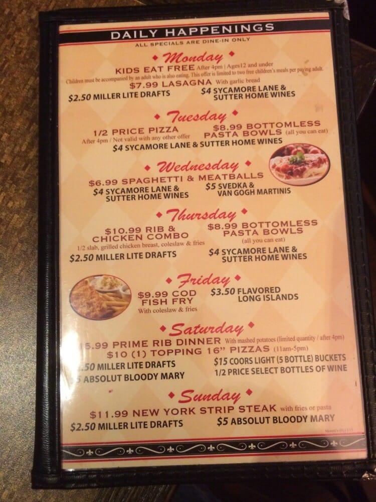 Menu at Moretti's Ristorante & Pizzeria, Fox Lake