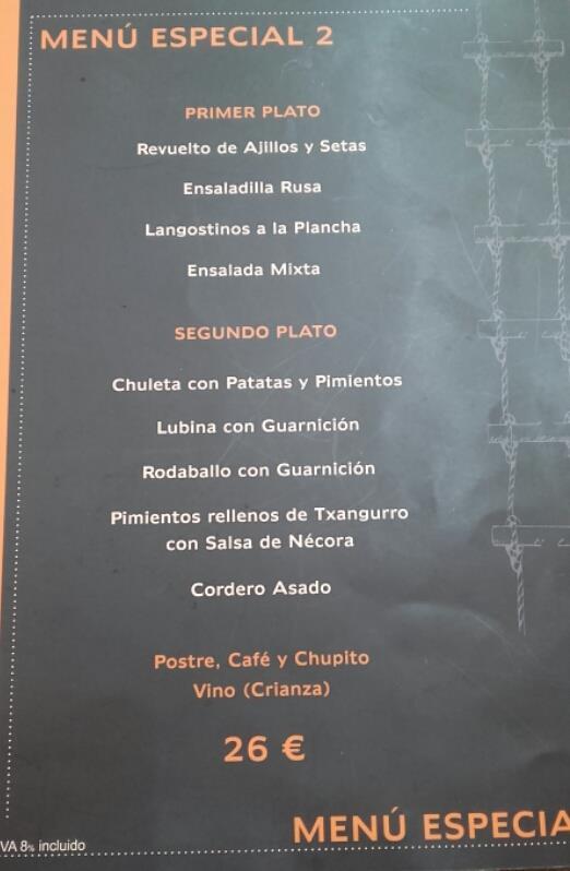 Carta De Restaurante Escala Castro Urdiales