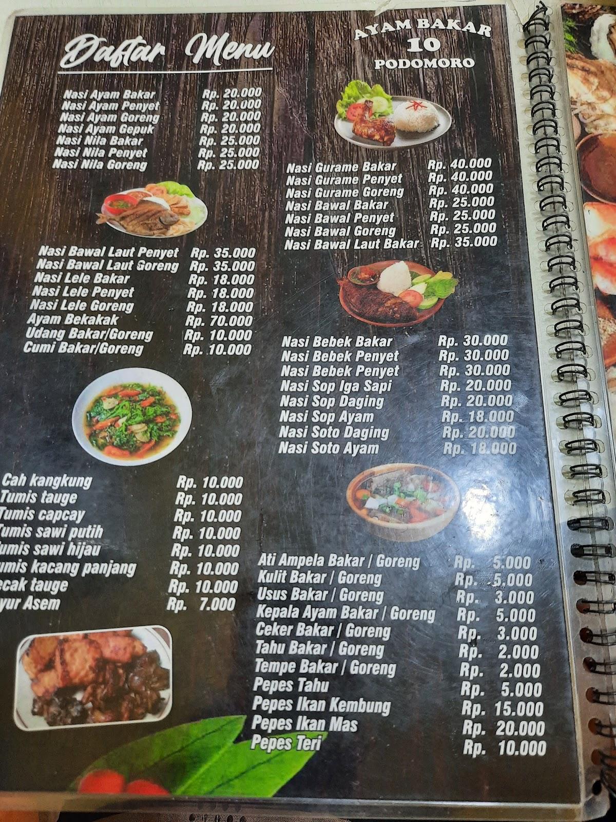 Menu At Ayam Bakar Podomoro 10 Restaurant, East Jakarta