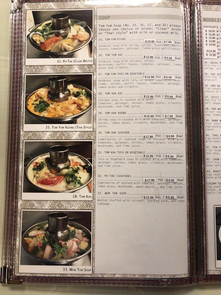 Menu at Thailand Restaurant, Modesto