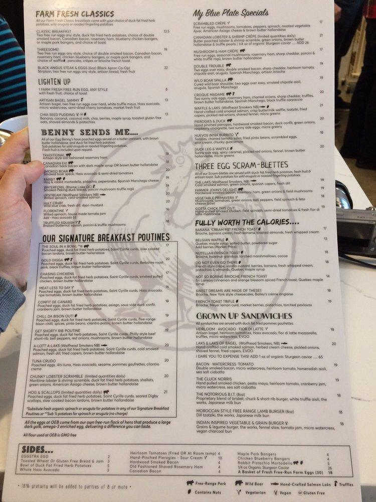 Menu at OEB Breakfast Co. restaurant, Vancouver