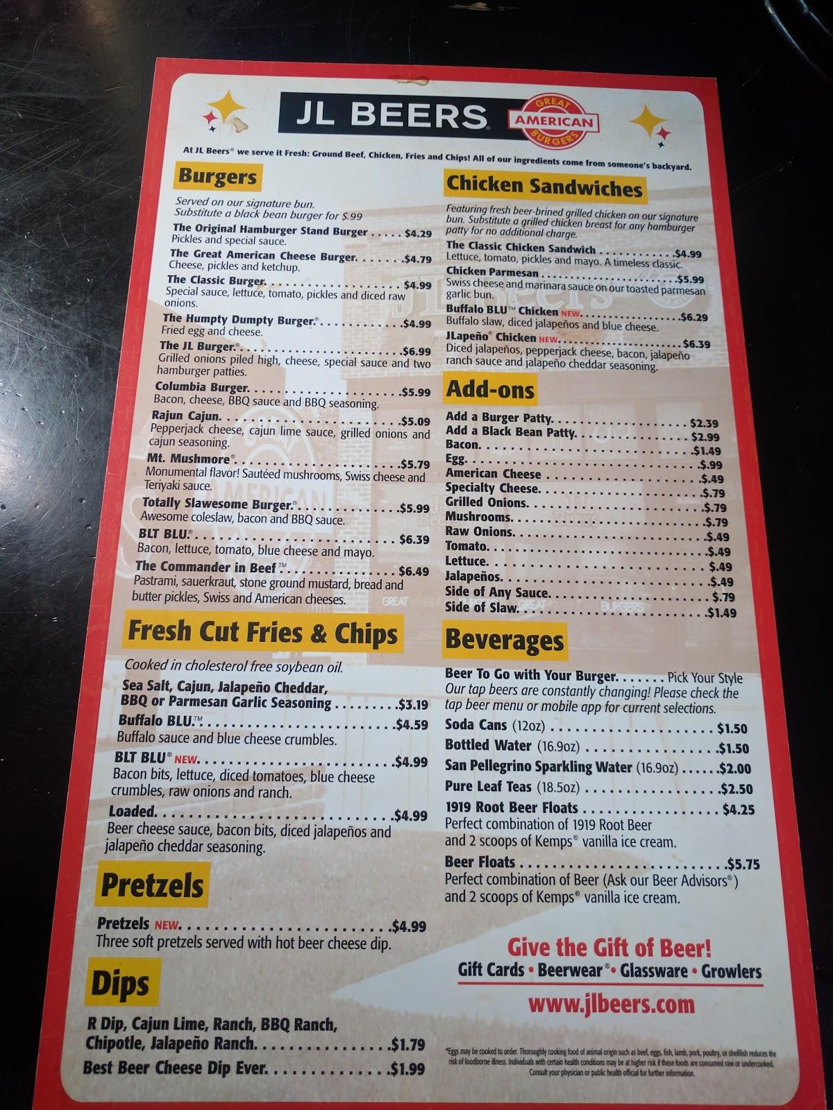Menu at JL Beers pub & bar, Grand Forks