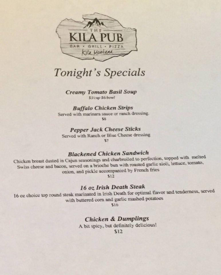 Menu at Kila Pub, Kila