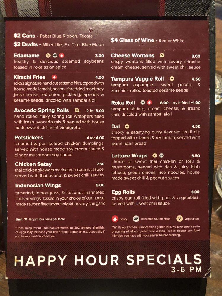 Menu at Roka restaurant, Tulsa