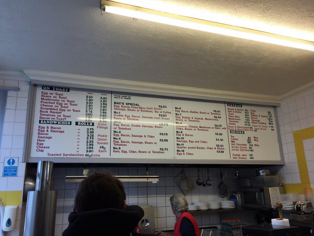 Menu at Macs Cafe, Brighton