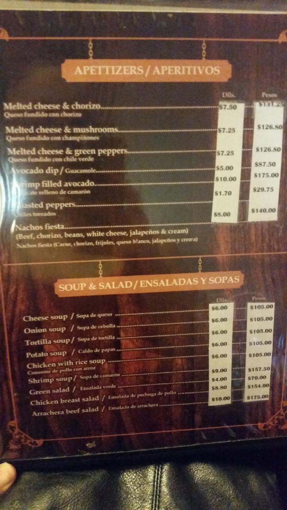 Menu at Pueblo Viejo de los Algodones restaurant, Los Algodones