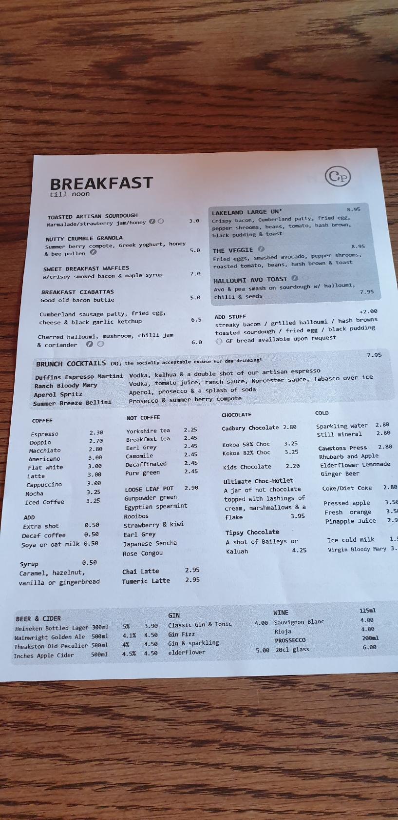 Menu at Copper Pot coffee house, Ambleside