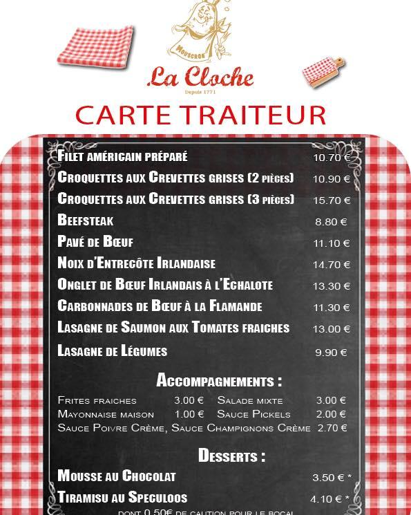 Menu at La Cloche, Mouscron