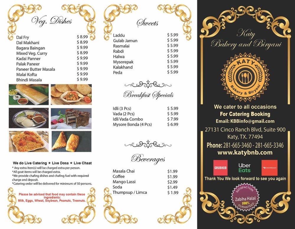 Menu at Katy Bakery and Biryani, Katy