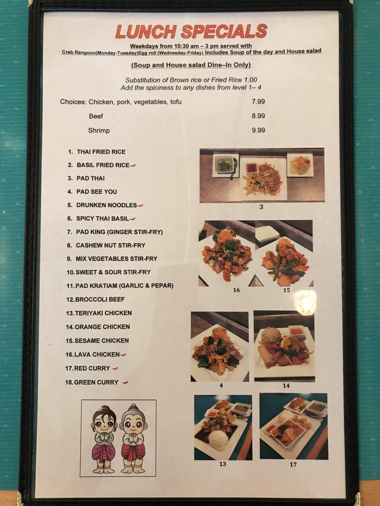 Menu at Manee Thai Cuisine In restaurant, Indianapolis