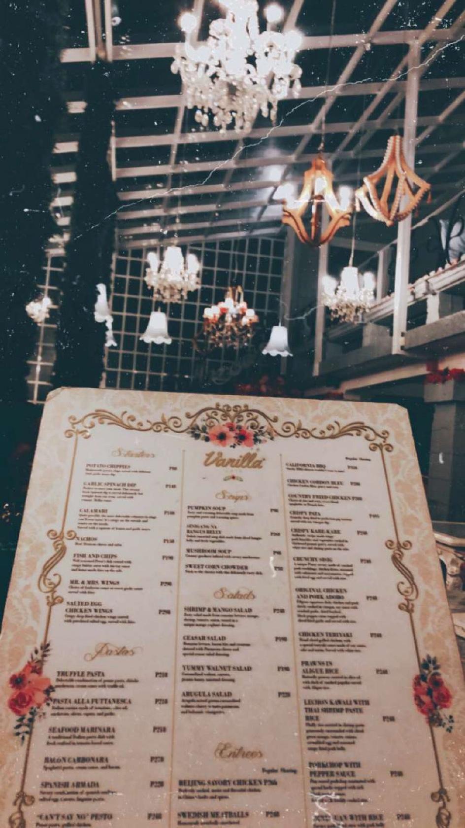 Carta de Vanilla Cafe, Baguio