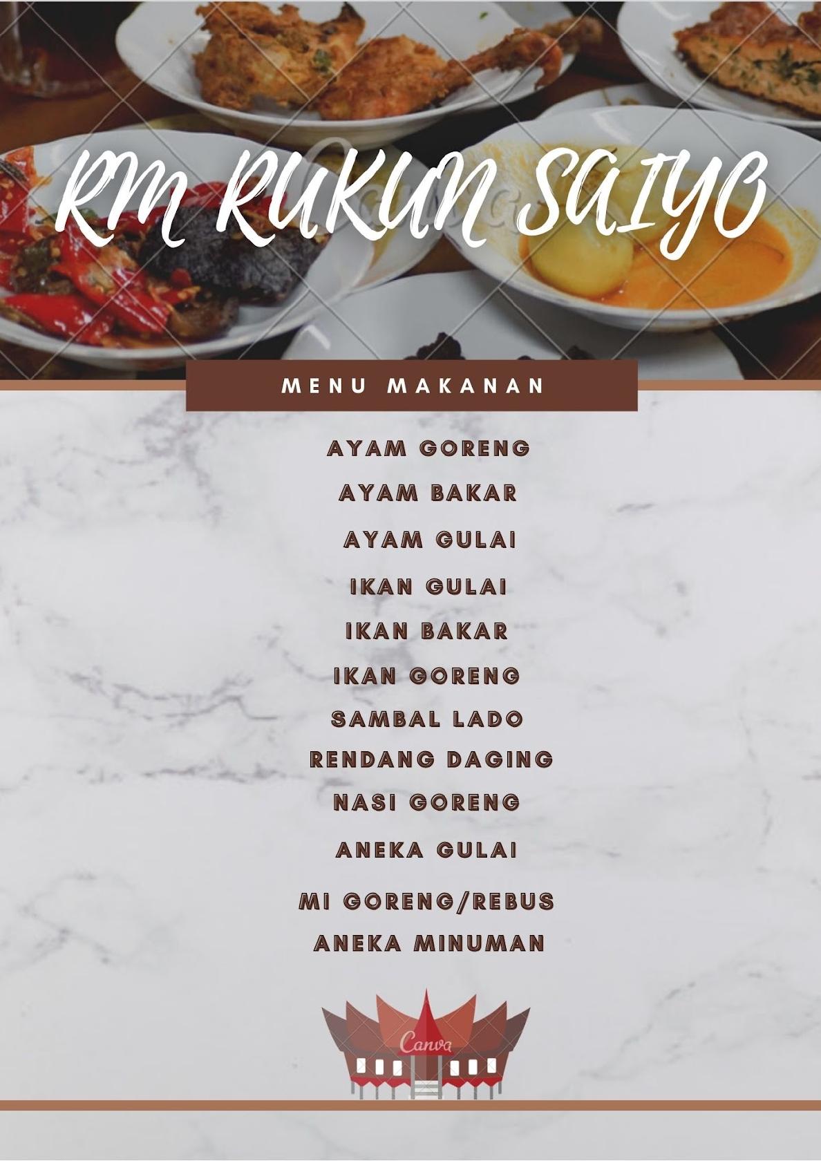 Menu At Rumah Makan Rukun Saiyo Restaurant Bukit Kemuning