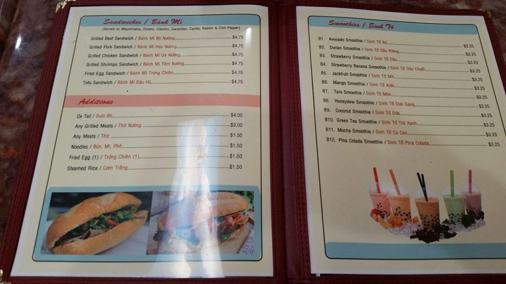 Menu at Saigon Noodles restaurant, Salinas