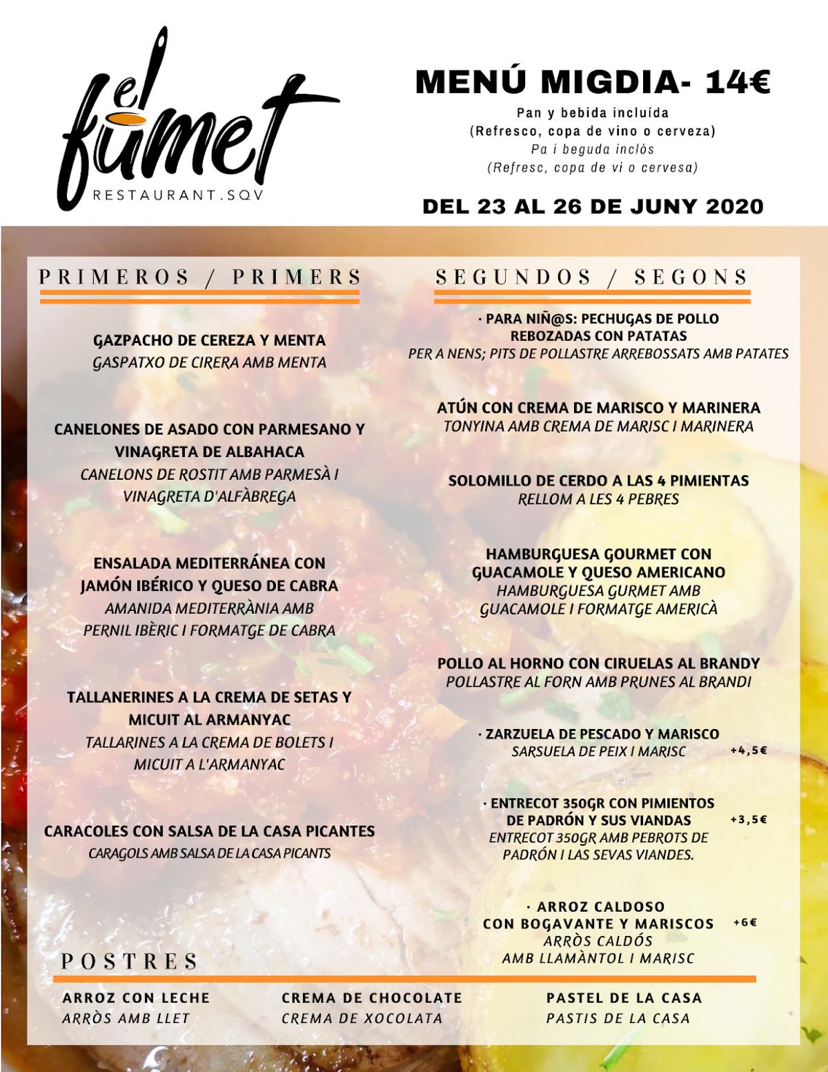 Carta Del Restaurante El Fumet Del Sant Quirze San Quirico Del Vall S