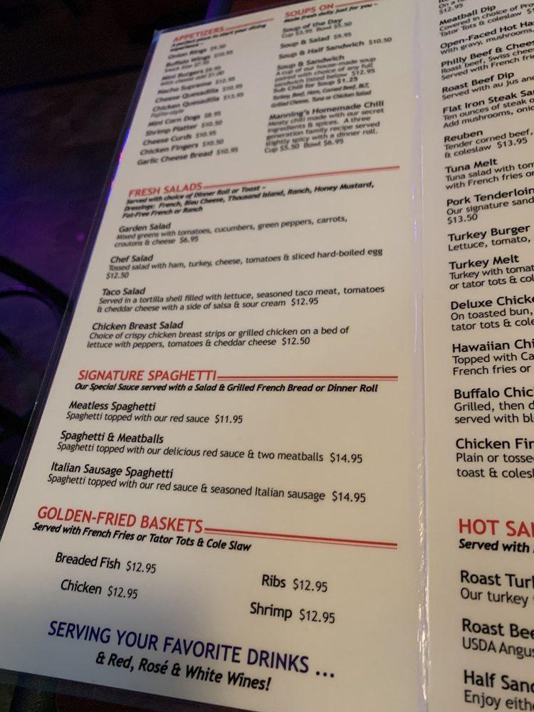 Menu at Manning’s Restaurant & Bar, Minneapolis