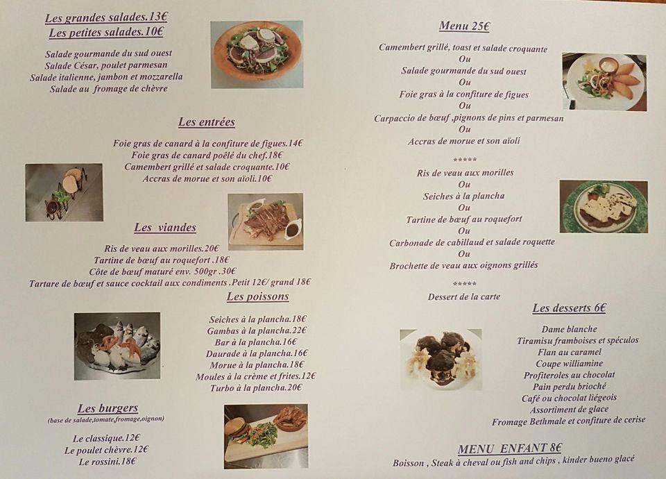 Menu au Restaurant du Lac, Poucharramet