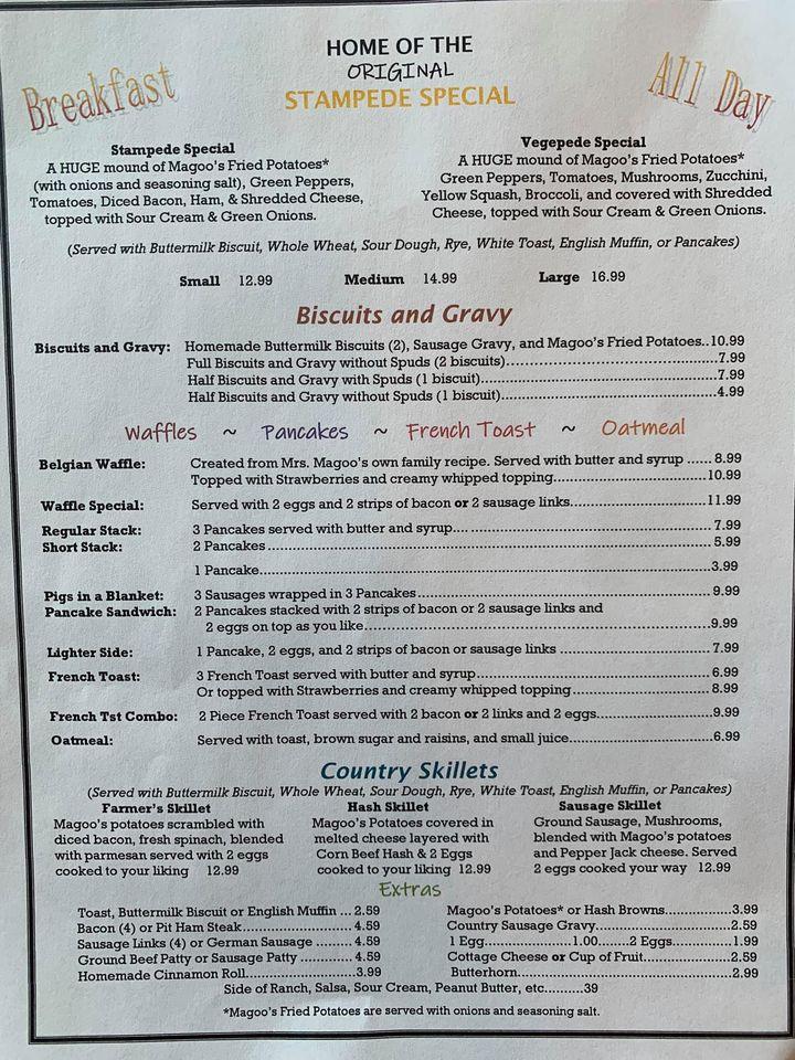 Menu at Magoo's Restaurant, Omak