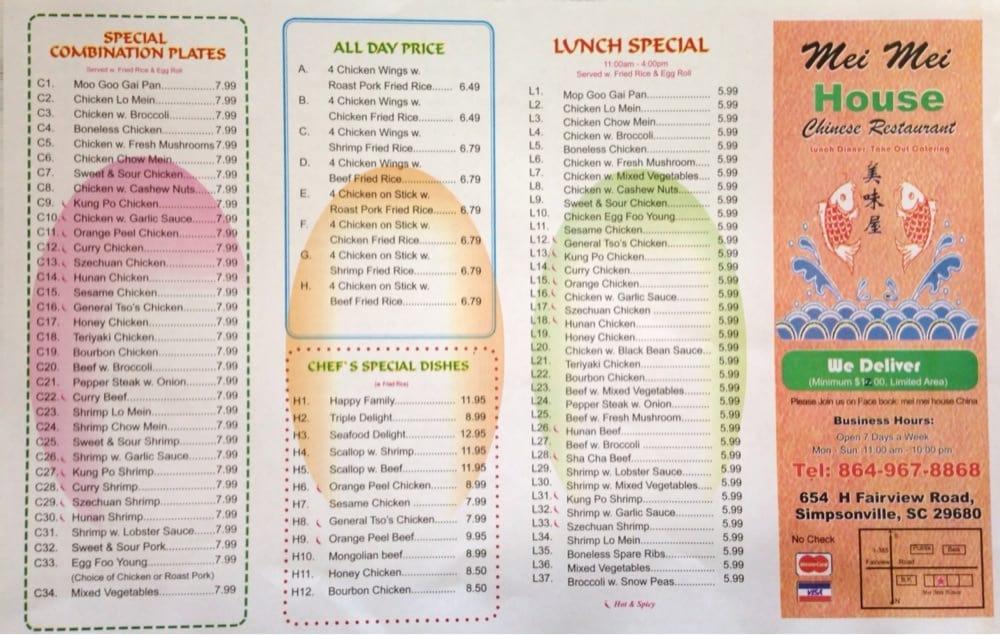 Menu at Mei Mei House Chinese Restaurant, Simpsonville