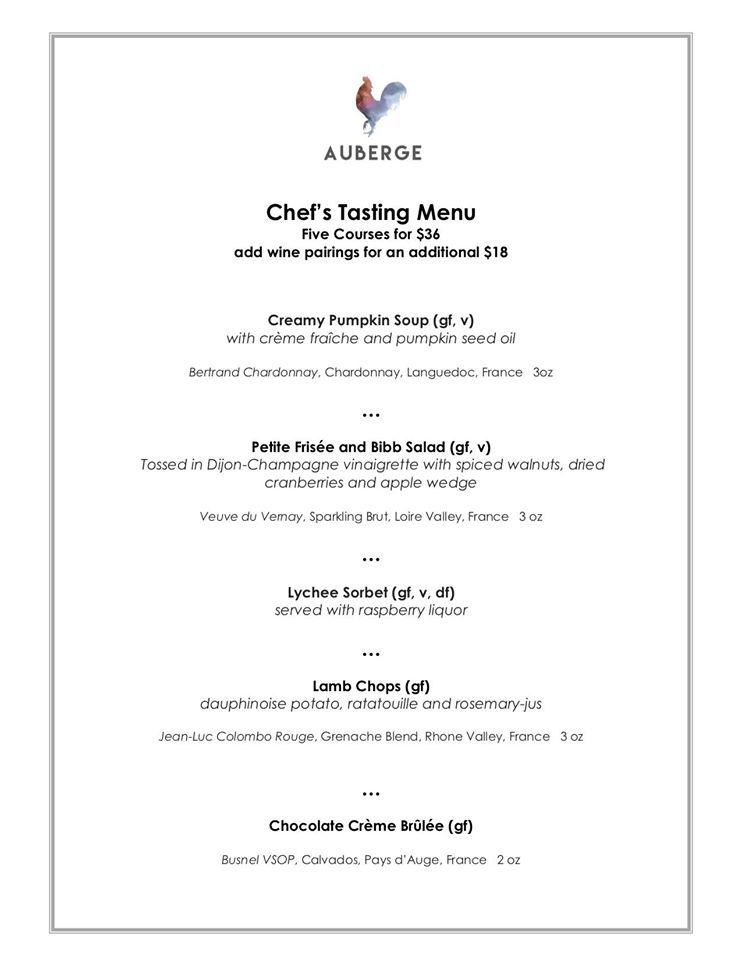 Menu at Auberge pub & bar, Zionsville