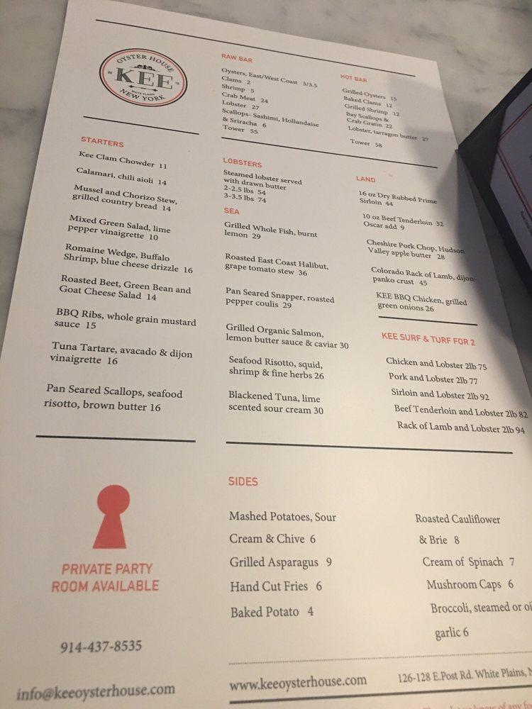 Menu at KEE Oyster House pub & bar, White Plains
