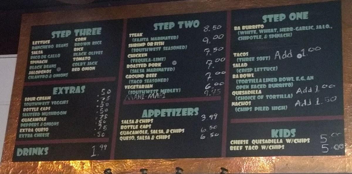 Menu at B A Burrito restaurant, Jonesboro